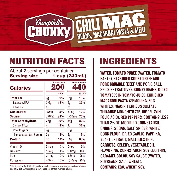 Campbell’s Chunky Chili Mac Soup 18.8 oz Can (12 Pack)