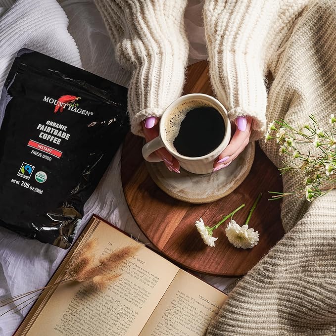 Mount Hagen Jar + Resealable Pouch Organic Freeze Dried Instant Coffee - Combo Pack | Eco-friendly Fair-Trade Medium Roast Arabica Beans [3.53oz Jar + 7.05oz Resealable Pouch]
