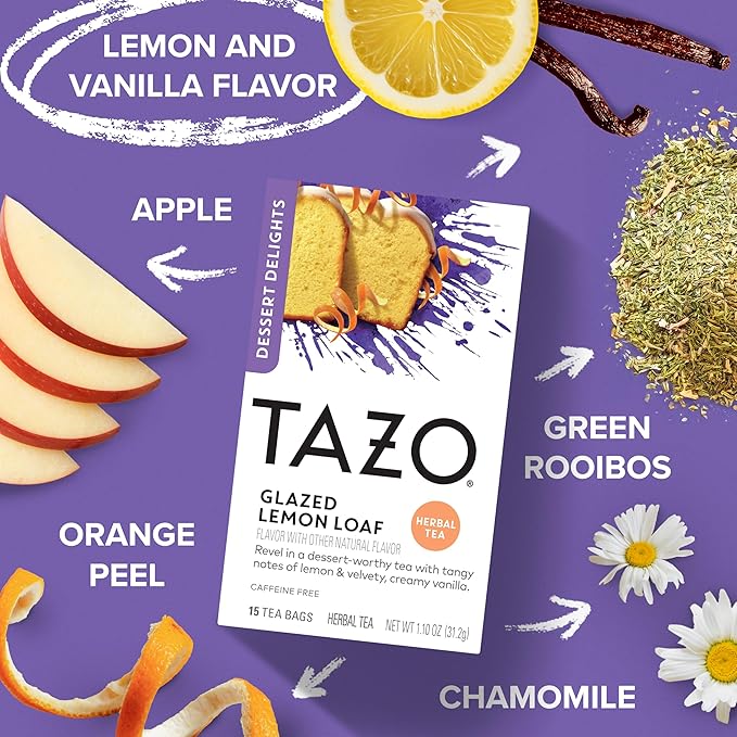 TAZO Dessert Delights Glazed Lemon Loaf Herbal Tea Bags Aromatic Blend Caffeine-Free 90 Total Tea Bags (15ct - Pack of 6)