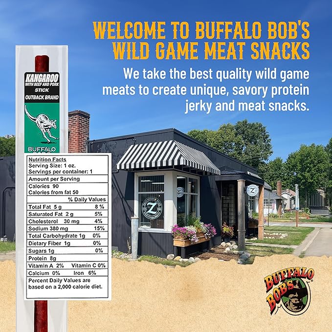 Buffalo Bob's Wild Game Meat Snack - Kangaroo with Beef and Pork Outback Stick 10 Pack