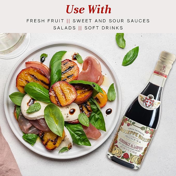 Giuseppe Giusti Raspberry Sweet and Sour Condiment – Made With Balsamic Vinegar of Modena Elevate Salads Pasta Desserts and Craft Cocktails – 8.45 fl oz (250 ml) - Pack of 1