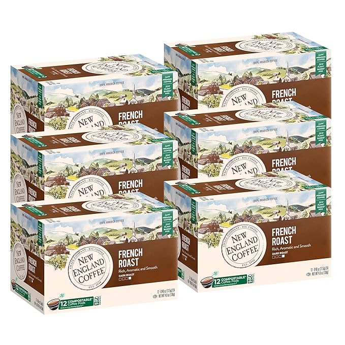 New England Coffee French Roast Dark Roast Single Serve Pods 12ct Box (Pack of 6)