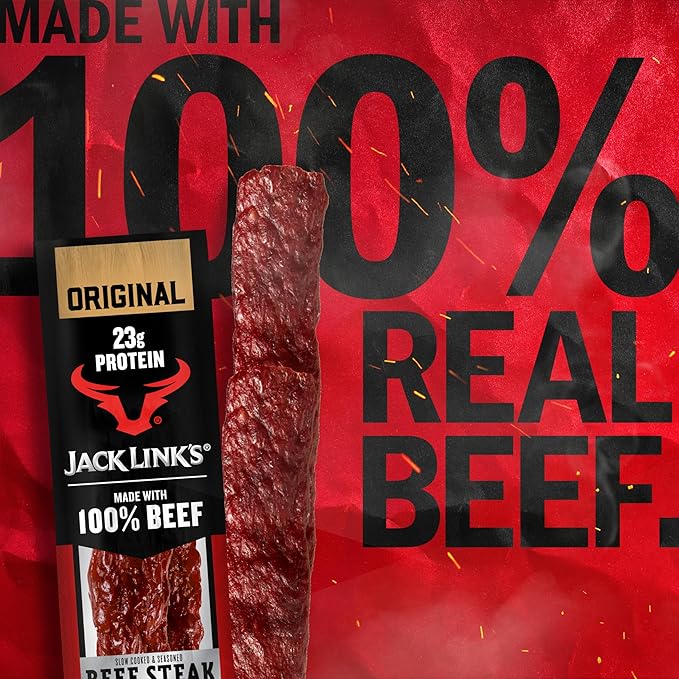 Jack Link's Beef Steak Original - Protein Snacks Beef Jerky Meat Snack with 23g of Protein Made with 100% Beef Individually Wrapped Bulk Snack Pack Keto Friendly - 2 Oz. (12 Count)