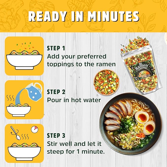 Gluten free low sodium ramen noodles (10 packs) and dried ramen toppings (5.83oz mixed vegetables) Dried vegetables for ramen add ins topper rich ramen flavor