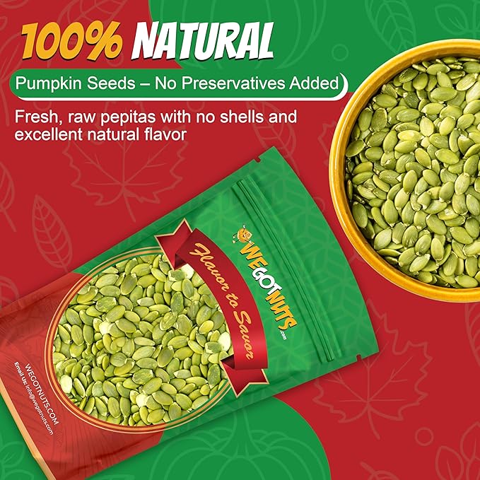 We Got Nuts Pumpkin Seeds Healthy Snacks 4 Lbs (64oz) Bag | Raw Pepitas No Preservatives Added Non-GMO 100% Natural With No Shell | For Baking Salad Toppings Cereal Roasting | Low Calorie Nuts