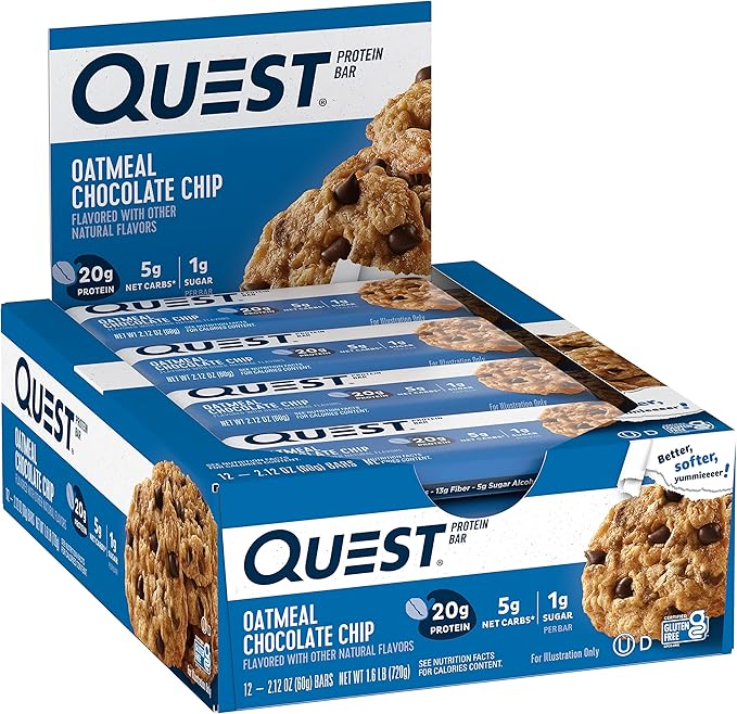 Quest Lemon Cake (12 Count) and Oatmeal Chocolate Chip (12 Count) High Protein Gluten Free Bars