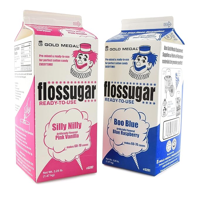 Gold Medal Variety Candy Flossugar (Blue Raspberry and Pink Vanilla)  52 oz - 1/2 Gallon 2 Pack