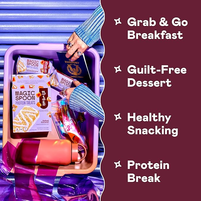 Magic Spoon Treats - 16 High Protein Bars Salted Caramel - High Protein Gluten Free Snack - Sugar Free &amp Gluten Free Protein Cereal Bar - Low Carb &amp Keto Friendly - Healthy Snacks for Adults