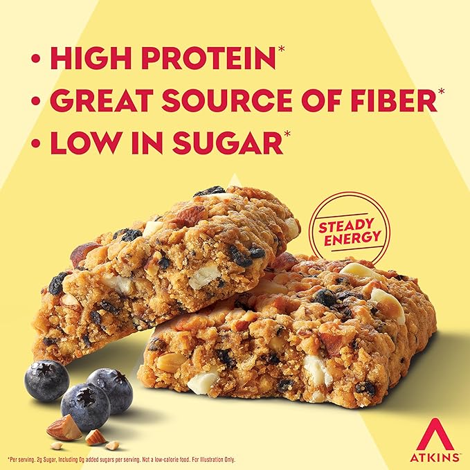 Atkins Soft Baked Protein Bars Blueberry 15g Protein 4g Net Carbs 2g Sugar Excellent Source of Fiber High in Protein 6 Packs (4 Bars Each)