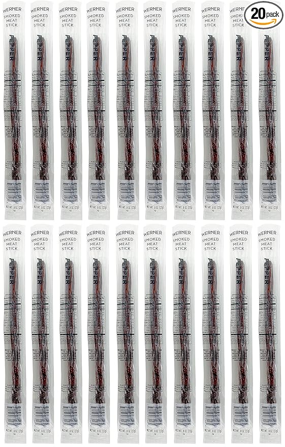 Werner Smoked Individually Wrapped Meat Sticks – 20 Count Meat Sticks 0.8 Ounces – Made in the USA Smoked Jerky Sticks (Pepper)