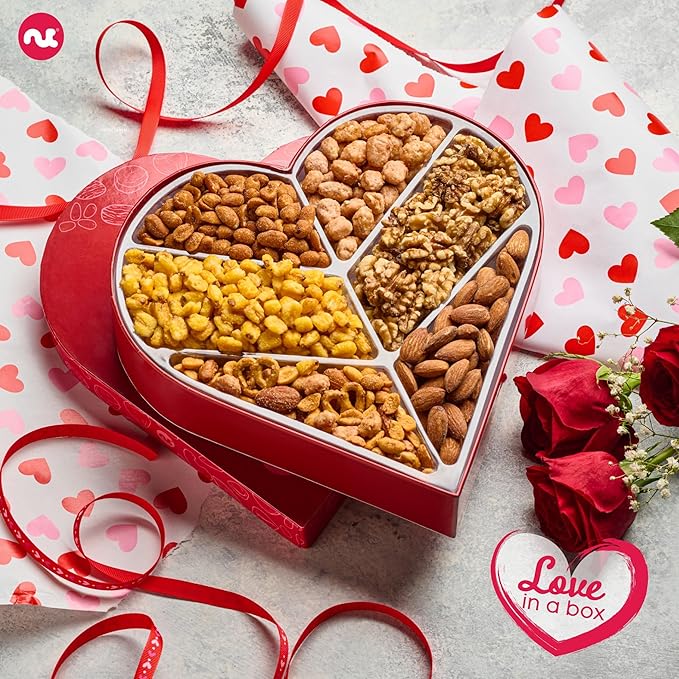 NUT CRAVINGS - Easter Mixed Nuts Heart Shaped Gift Basket Love in A Box (6 Assortments 2 LB) Ramadan Gifts Day Romantic Food Arrangement Healthy Snack Care Package Food Assortments