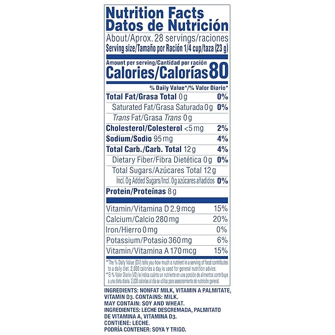 Carnation Instant Non Fat Dry Milk 22.75 Ounce Can Powdered Milk (Shelf Stable Milk)1.42 Pound (Pack of 5)