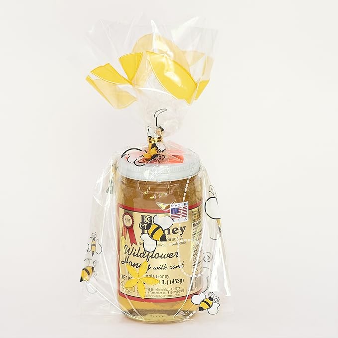 California Raw Wild Flower Honey w Comb 16 Oz. 1 LB Pure 100% Natural Grade A Gift Wrapped