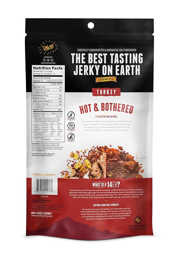 Perky Jerky All Natural Turkey Jerky Hot and Bothered 14 Ounce
