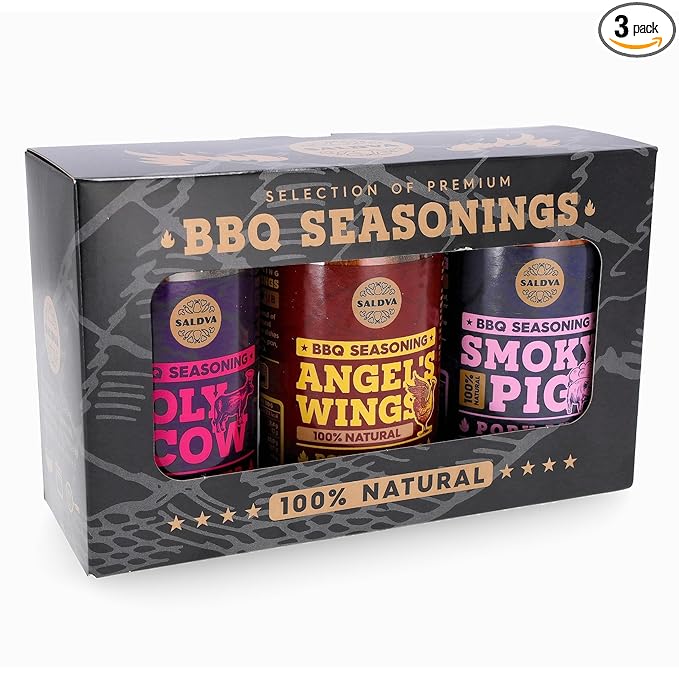 Classic Selection of Premium BBQ Seasonings - Holy Cow Angel’s Wings Smoky Pig BBQ Rubs | Pack of 3 | 100% Natural | Great Foodie Gift