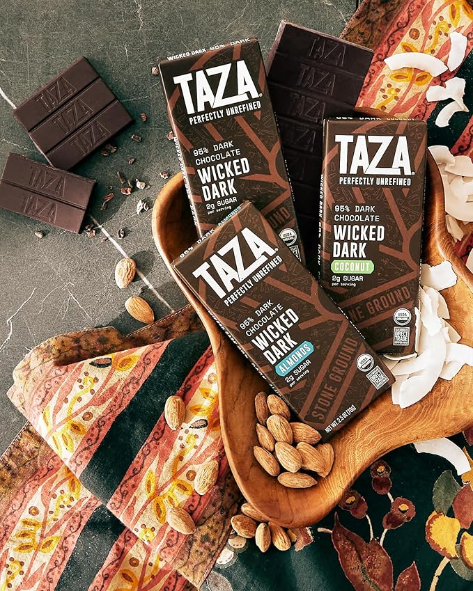 Taza Chocolate Organic Wicked Dark 95% Dark Bar Variety Pack Bundle 2.5 oz (4 count) Vegan