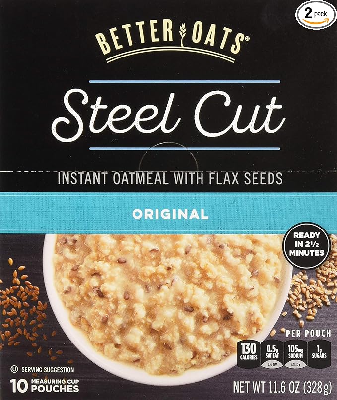 Better Oats Steel Cut Oats with Flax Classic 10 Pouches 11.6 oz (Pack of 2)