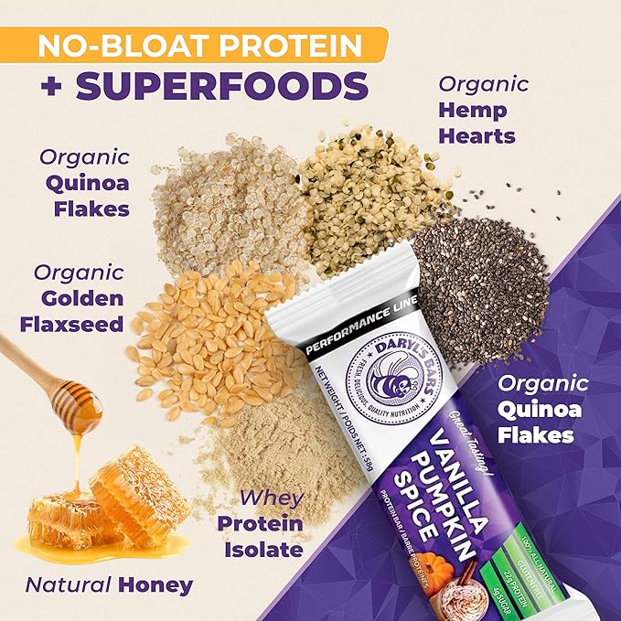 Daryl's Bars Vanilla Pumpkin Spice On the Go Whey Protein Bars Gluten Free Protein Snack Meal Replacement Pack of 2