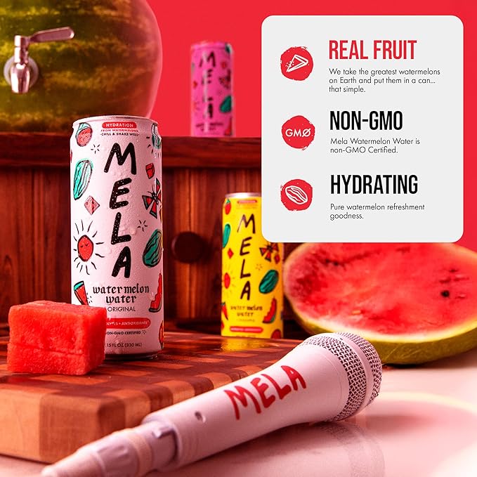 Mela Watermelon Water - Watermelon Juice 100 Percent Natural Fruit Juice with Vitamin C Electrolytes Antioxidants - Coconut Water Alternative Gluten-Free (Variety 11.15 fl oz 12-pack)