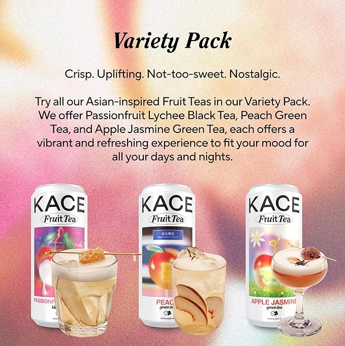Premium Tea Variety Pack – 3 Flavors: Green Tea with Peach Black Tea with Passion fruit &amp Lychee Jasmine Tea with Apple &amp Honey – Crisp Uplifting &amp Nostalgic Drinks - 12-Pack of 320ml C
