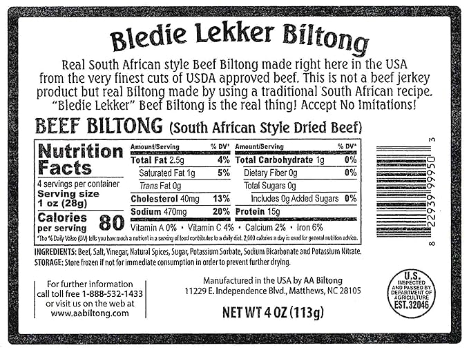 Bledie Lekker Sliced Biltong (4 x 4oz Pack)