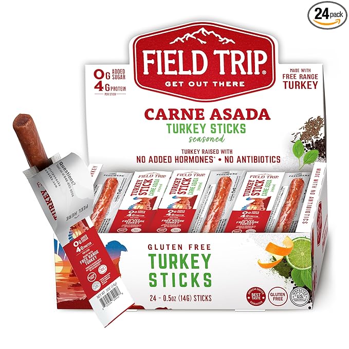 Field Trip Free Range Carne Asada Turkey Jerky Snack Sticks Zero Sugar Keto Paleo Gluten Free Allergy Friendly Snack High Protein 50 Calorie Snack 0.5oz 24 Pack
