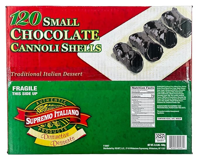Supremo Italiano Small Chocolate Cannoli Shells | Kosher | 120 Count