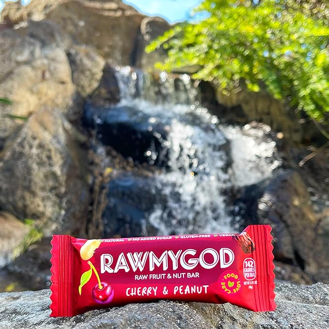 RAWMYGOD Fruit and Nut Bars Gluten Free Vegan No Added Sugar (16 bars Cherry &amp Peanut)