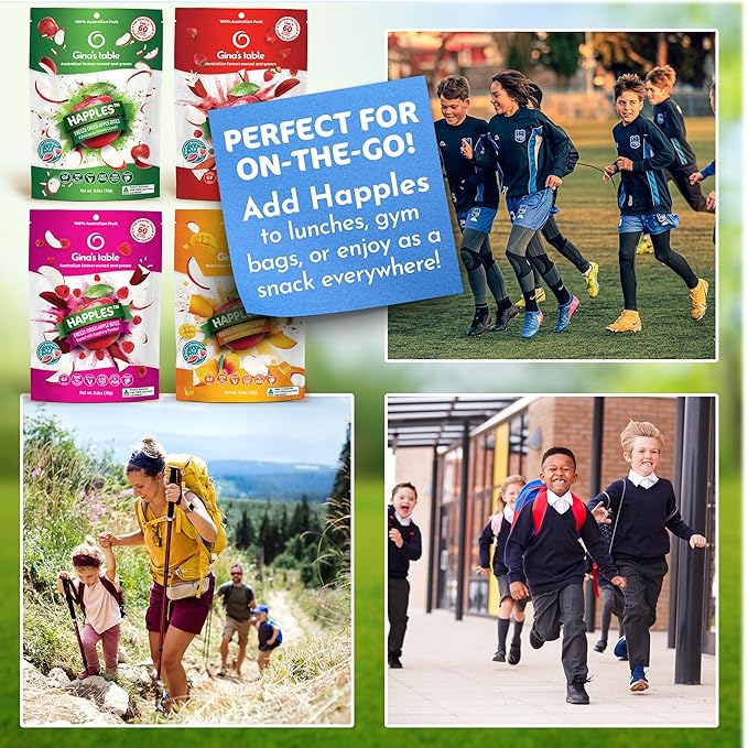 Happles Freeze Dried Apples Variety Pack with Mango Raspberry &amp Strawberry Fruit Powder – 100% Natural No Added Sugar Healthy Low Calorie Apple Crisps Snack No Artificial Flavours (4 Pack)