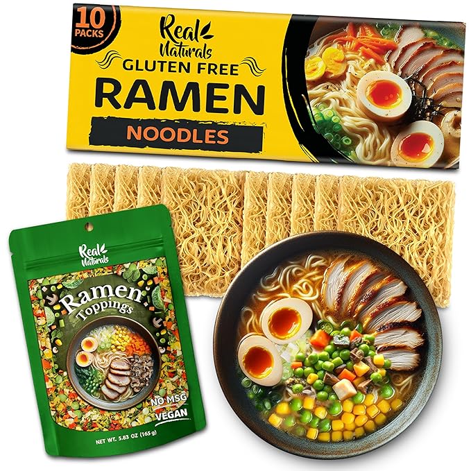 Gluten free low sodium ramen noodles (10 packs) and dried ramen toppings (5.83oz mixed vegetables) Dried vegetables for ramen add ins topper rich ramen flavor