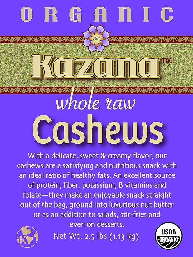 Kazana Organic Raw Cashews 2.5 lbs (5)