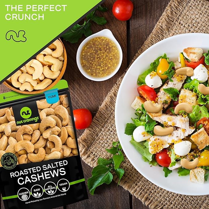 NUT CRAVINGS - Roasted Cashews Slightly Salted - Jumbo Whole (80oz - 5 LB) Packed Fresh in Resealable Bag - Nut Snack - Food Assortments