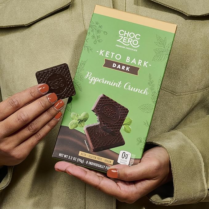 ChocZero Dark Chocolate Peppermint Crunch Bark Sugar Free Vegan Low Carb High Fiber Keto Friendly No Sugar Alcohols (4 Count 3.2oz Boxes)