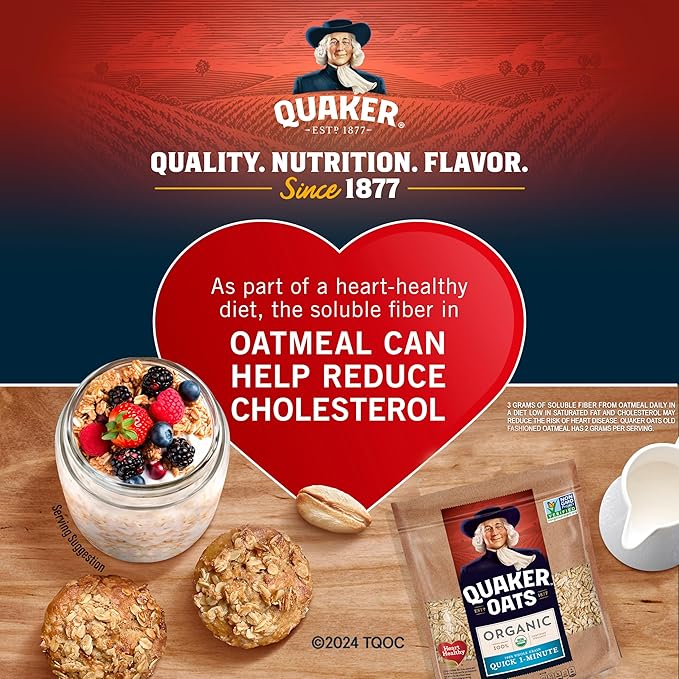 Quaker Organic Quick Cook Oatmeal Breakfast Cereal Non-GMO Project Verified 24 Oz(Pack of 4)
