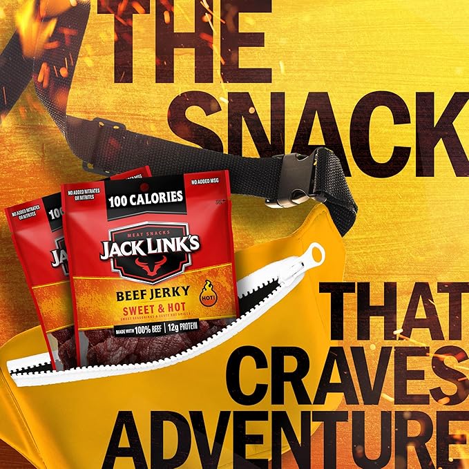 Jack Link's Sweet &amp Hot Beef Jerky - (10 Pack) 1.25 oz Bag - Ready to Eat Protein Snacks - 12g Protein per Serving - Made with 100% Real Beef
