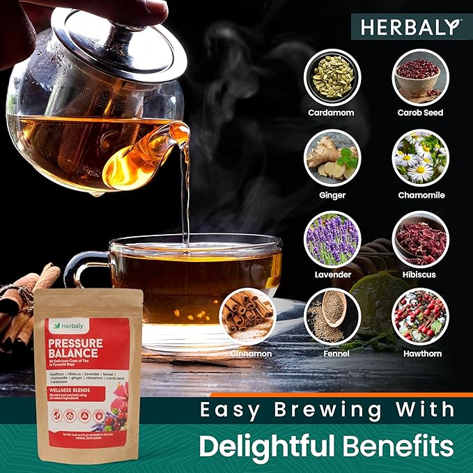 Herbaly Heart Functional Tea - 9 Superherbs - Natural Organic Non-GMO Caffeine-Free Sugar Free - 1 Pack 30 Pyramid Tea Bags