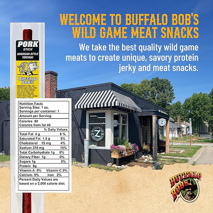 Buffalo Bob's Wild Game Meat Snack Stick - Hawaiian Style Pork Stick 10 Pack