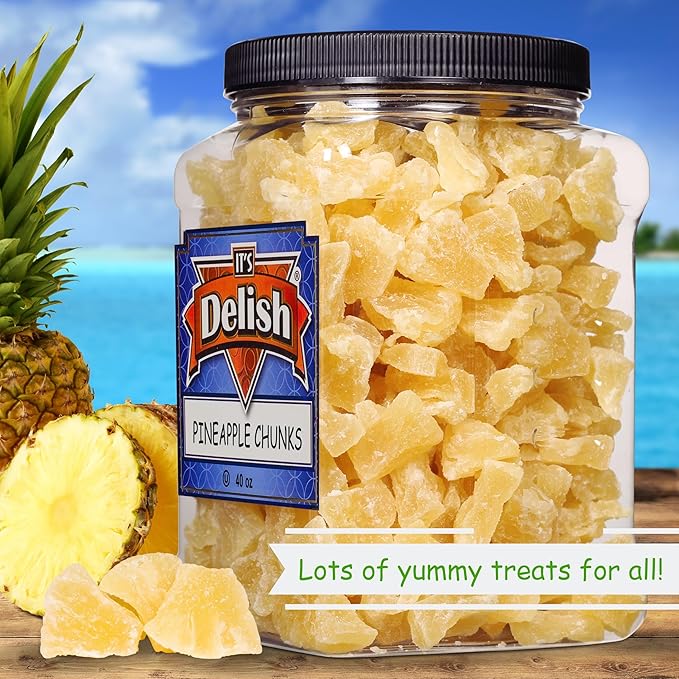 Delicious Dried Pineapple Chunks by It's Delish - 2.5 Lbs Reusable Jumbo Container | Lightly Sweetened Candied Fruit Low Sugar Vegan &amp Kosher Dry Fruit Snacks