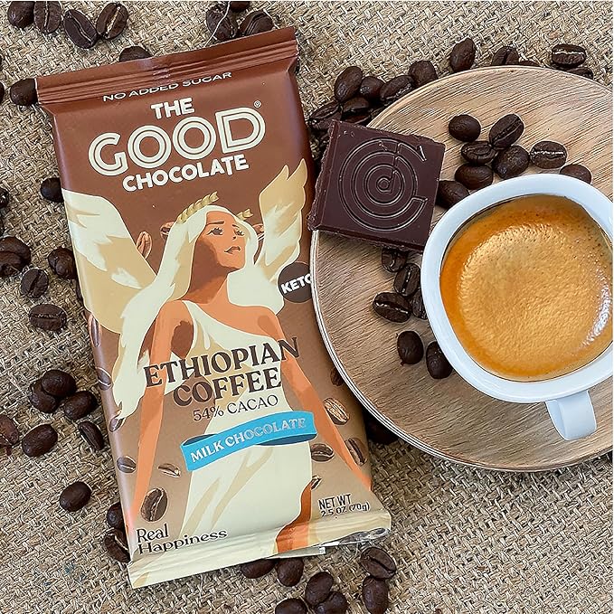THE GOOD CHOCOLATE – Coffee Milk Chocolate Bars with 80% Less Sugar &amp Lower Net Carbs – Keto Chocolate Bar with Lower Calories All Natural and Non-GMO Keto Snacks 2.5 oz (6 Bars Value Pack)