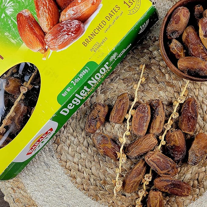 Baraka Branched Deglet Noor Dates | Tunisian Royal Date Mother of all Dates Queen Date Variety for Healthy Snacking Mediterranean Cooking Baking | 35.27oz Box of Dried Dates Import of Tunisia