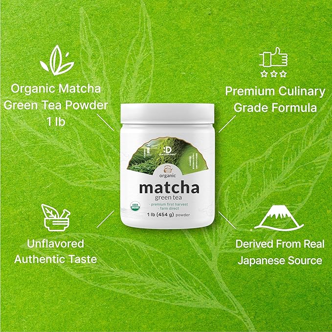 Organic Matcha Green Tea Powder 1 lb (454g) | First Harvest Culinary Grade | Japanese Sourced Cafe Mix | Zero Sugar Keto Friendly Non-GMO Vegetarian