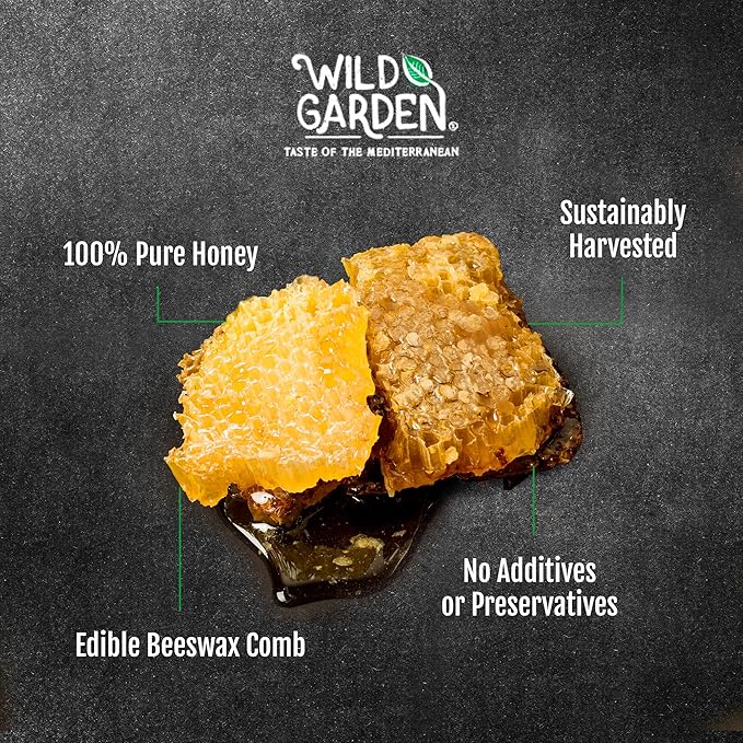 Wild Garden 100% Pure Bee Honeycomb 7.05 Oz - No Additives No Preservatives Fresh From The Farm! 7.05 oz Pack of 6 - Perfect for Toast &amp Tea - Health-Conscious Treat