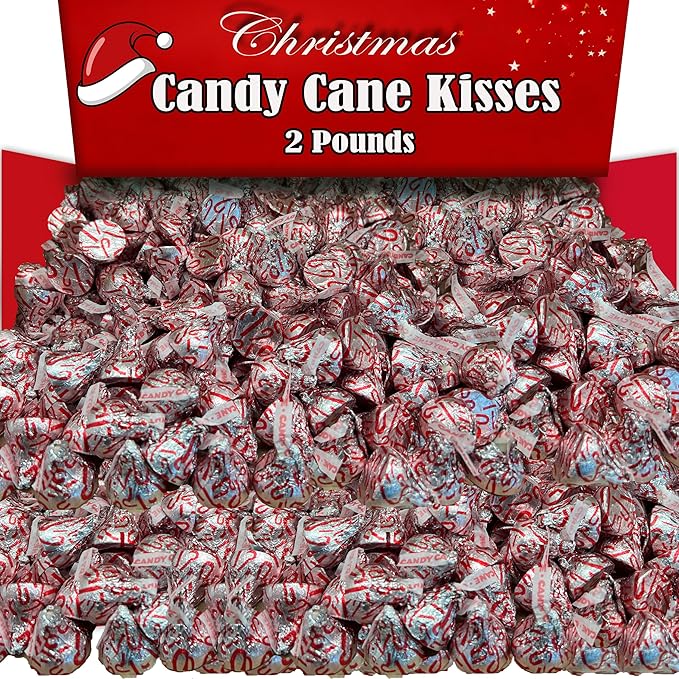 Christmas Hershey Candy Cane Kisses 2 Lbs Bulk Individually Wrapped Hershey Milk Chocolate Holiday Kisses with Candy Cane Bits Stocking Stuffer Candy Winter Celebration Gifts appx 200 Pieces