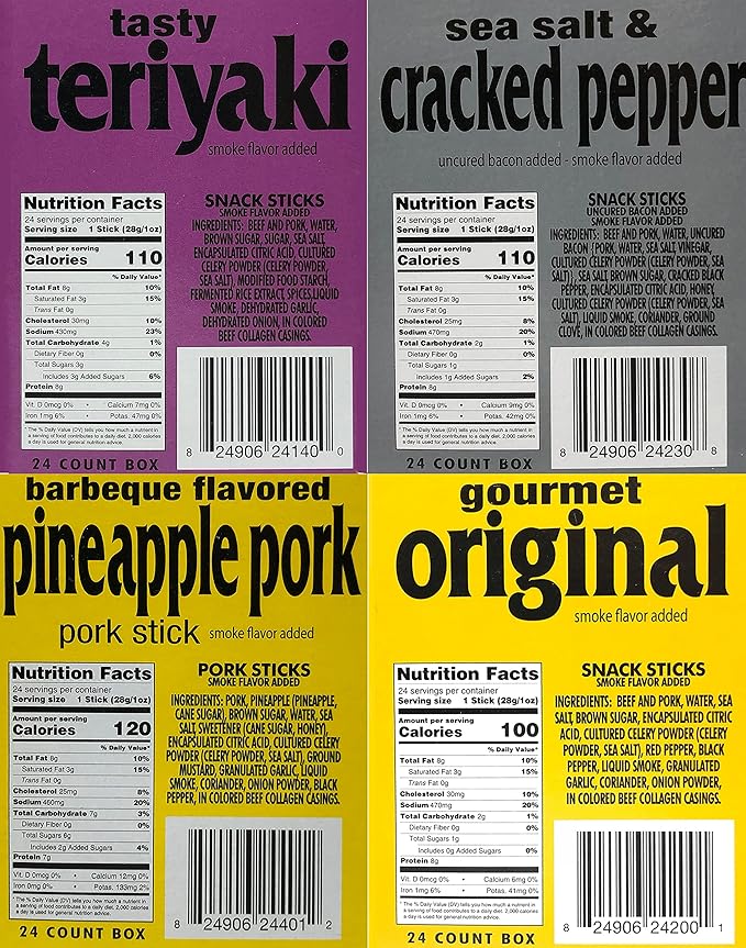 Western's Smokehouse Meat Sticks Variety Pack of 20 – 8 Flavors of Pork and Beef Jerky Sticks - Gluten-Free MSG-Free Soy-Free No Nitrates Meat Sticks Individually Wrapped