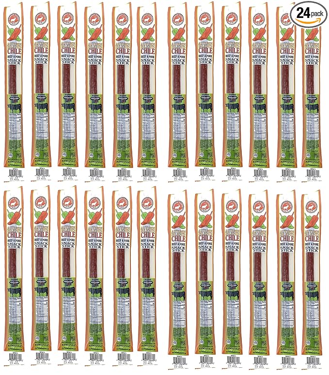 PEARSON RANCH SINCE 1959 Chile Beef and Pork Meat Sticks Pack of 24 1 Ounce Sticks Jerky Meat Sticks Made with New Mexico Certified Chiles (Autumn Blend)