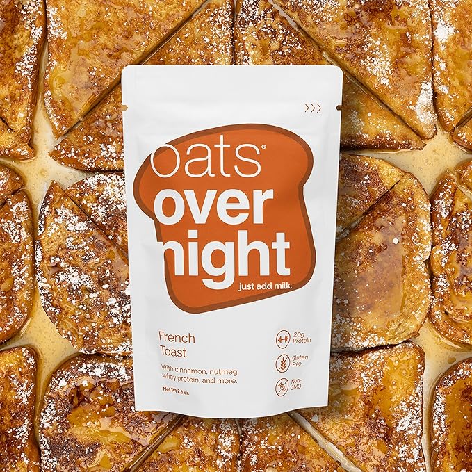 Oats Overnight French Toast - Overnight Oats with 20g Whey Protein High Fiber Breakfast Protein Shake - Gluten Free Oatmeal Non GMO High Protein Oatmeal (2.7 oz per Meal) (24 Pack)