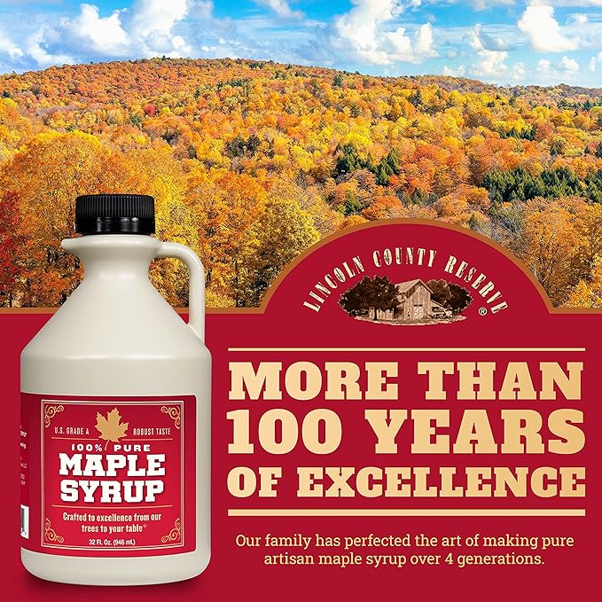 Lincoln County Reserve Grade B Maple Syrup 64 Oz Half Gallon Jug – 100% Pure (Now Grade A Dark) – Bold Robust Flavor – Artisan Gift – USA-Made Breakfast Topping