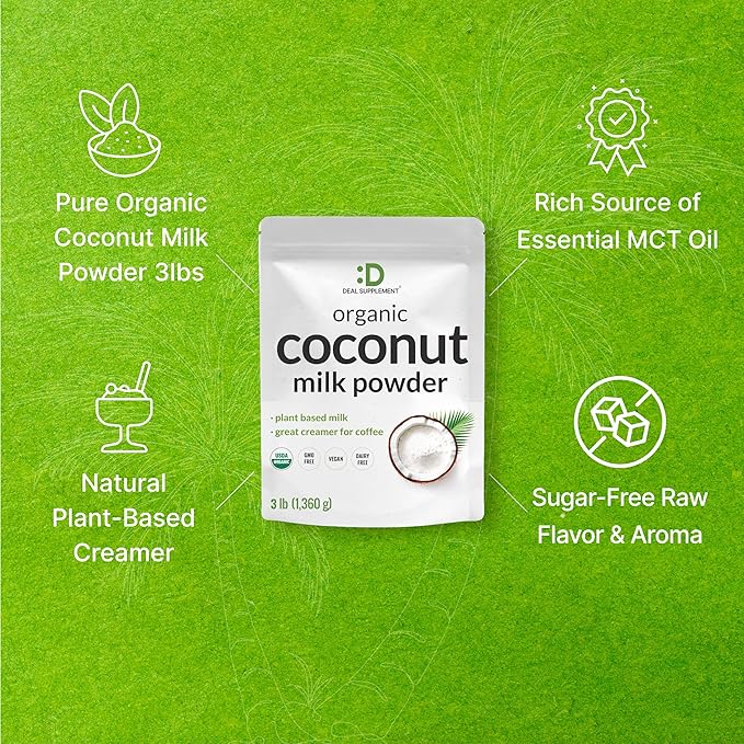 Unsweetened Organic Coconut Milk Powder 3lbs – Dairy Free Creamer Alternative – Sugar Free Raw Flavor – Rich Source of MCT Oil – Great for Coffee or Tea – Non-GMO Plant Based Keto