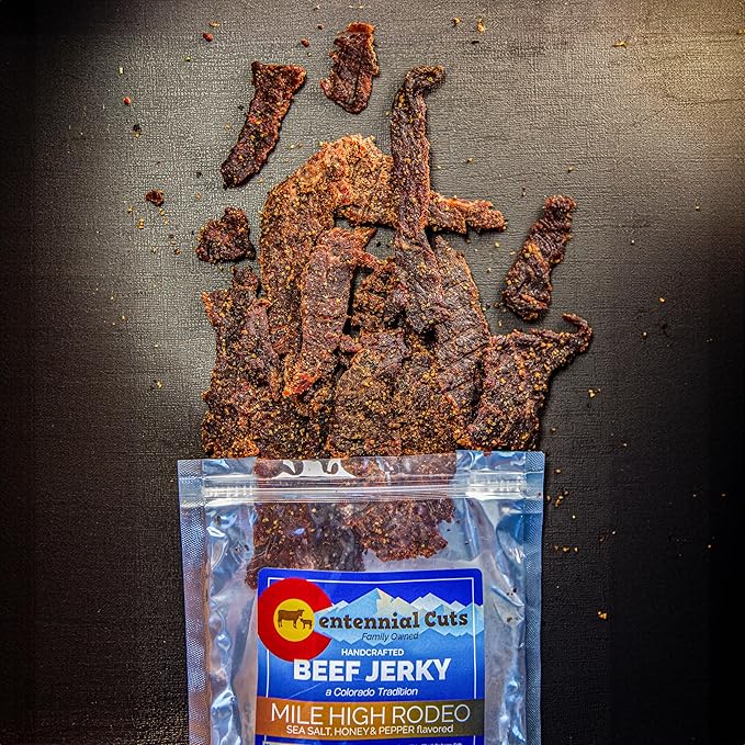 Centennial Cuts Beef Jerky – Mile High Rodeo – High Protein Sea Salt Honey &amp Pepper Flavor – 7 oz Snack