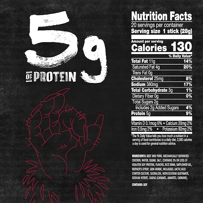 Jack Link's WILD Snack Sticks Dr Pepper Inspired Flavors - Protein Snack Sticks with 5g of Protein per Serving Keto Friendly Individually Wrapped - 1.0 oz (Pack of 20)
